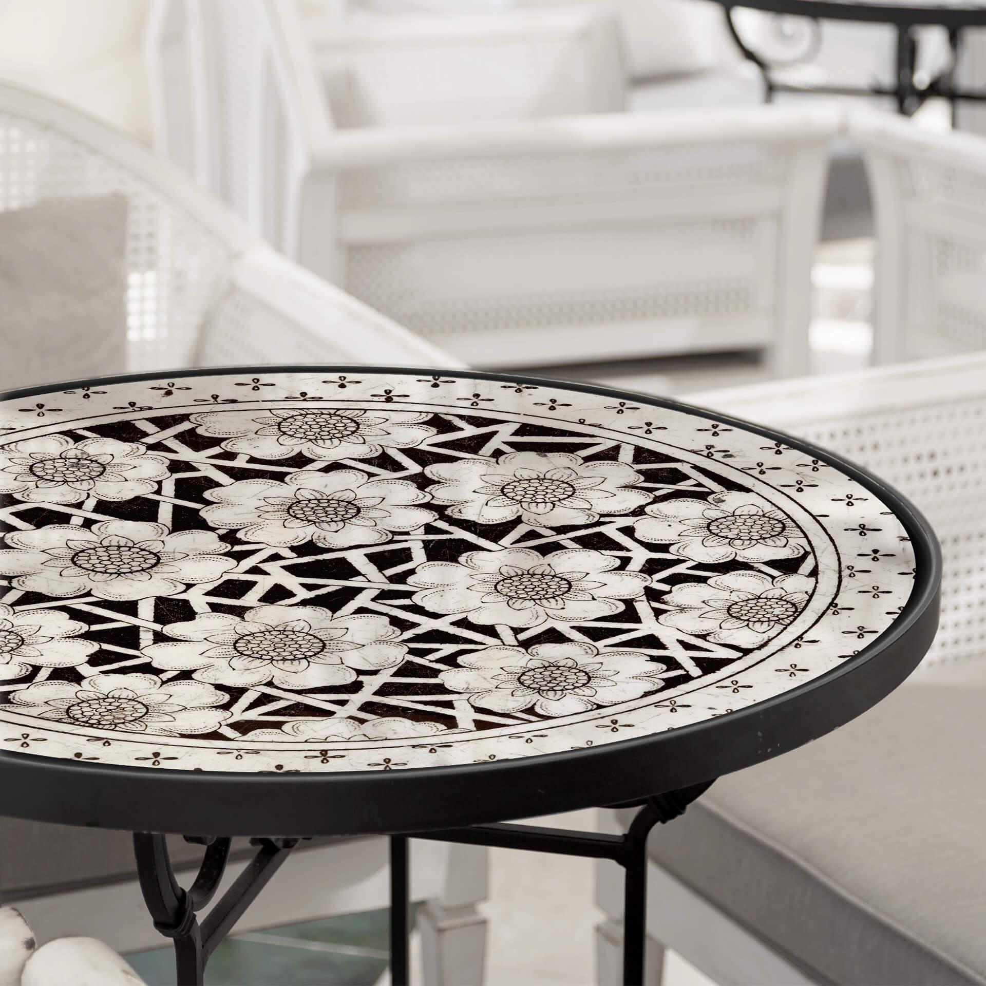 Plateau de table en verre - Fleurs victoriennes - Rond