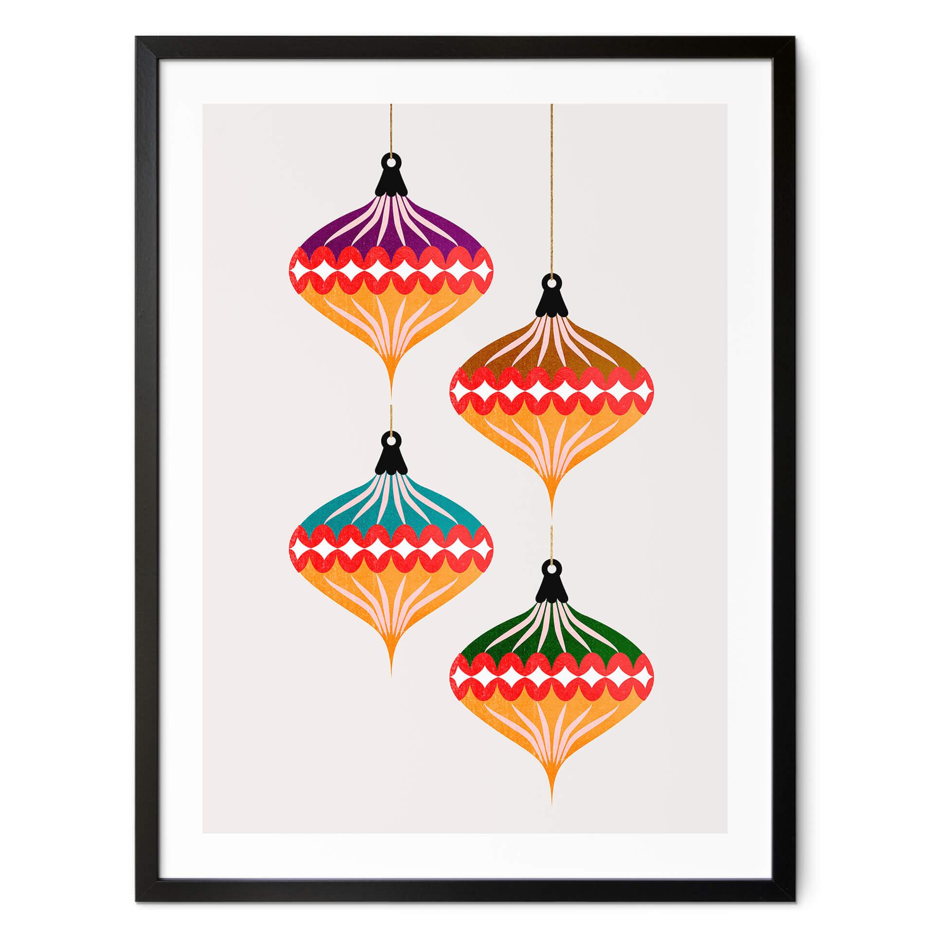 Póster Kubistika - Chucherías navideñas retro