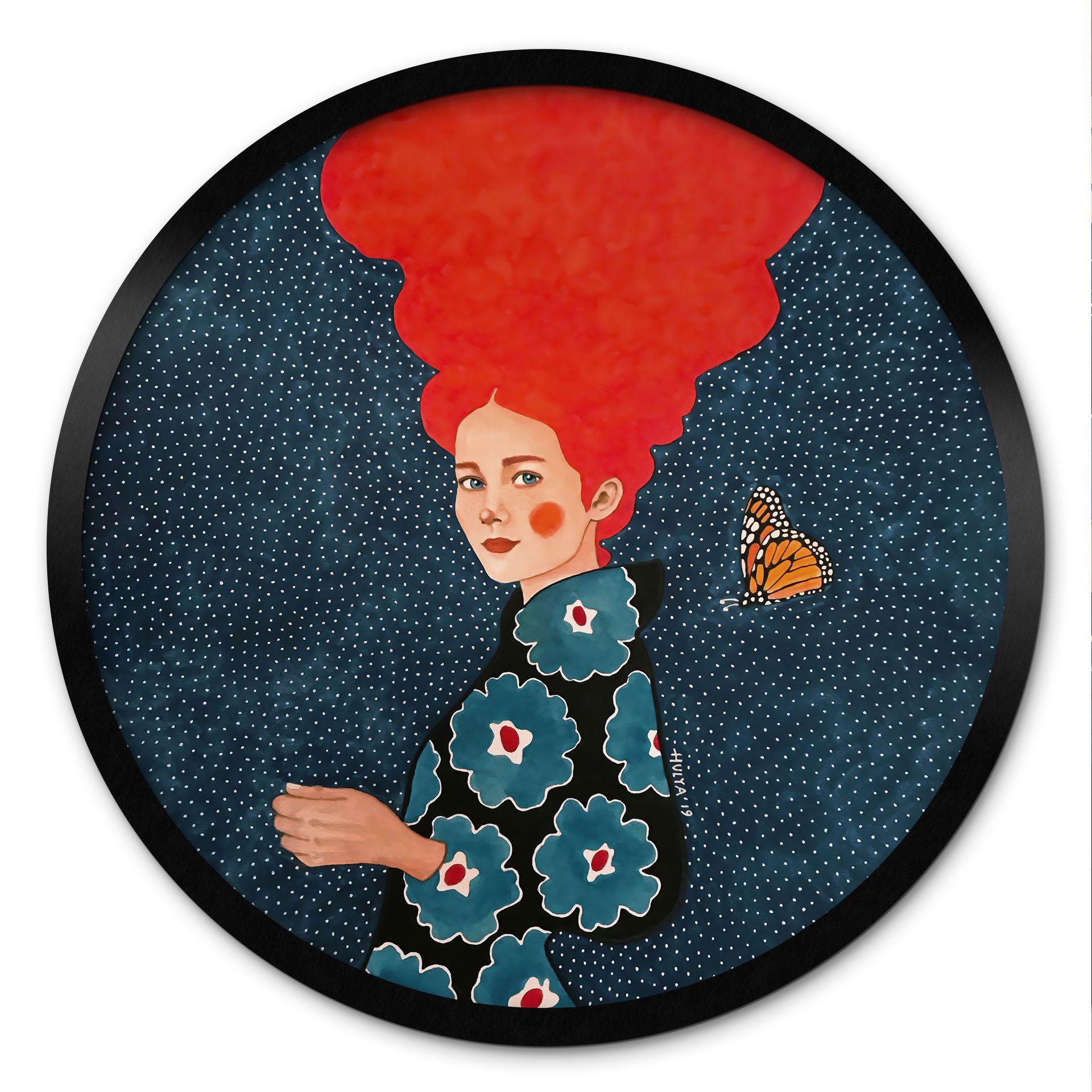 Póster Mujer con vestido de flores y mariposa - Hülya - Redondo