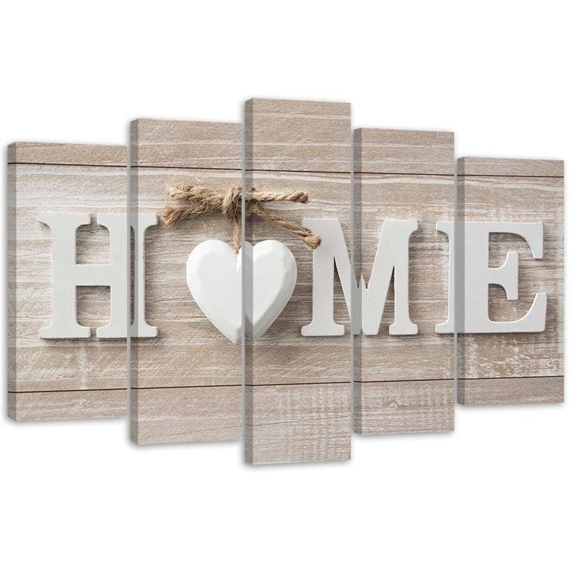5 stykke lærred Print Heart Home Wood Shabby Beige