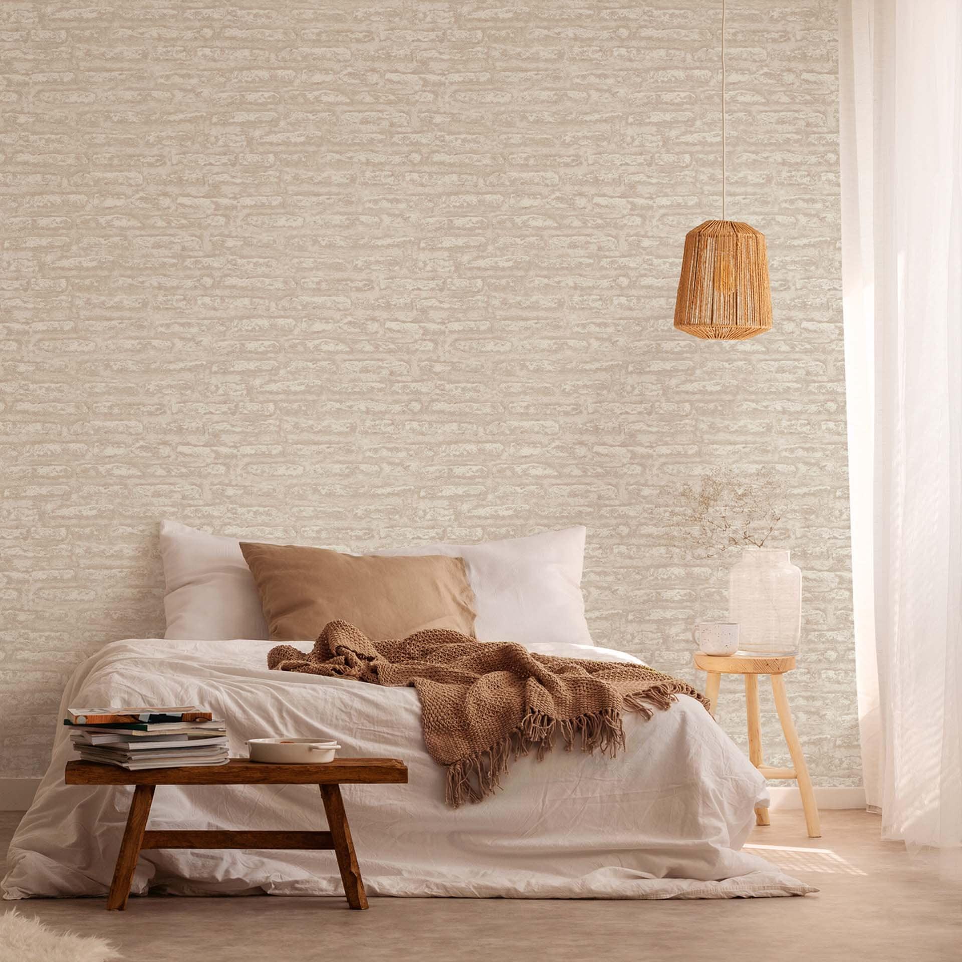 Papel pintado efecto piedra marrón blanco - Papel pintado no tejido A.S. Création