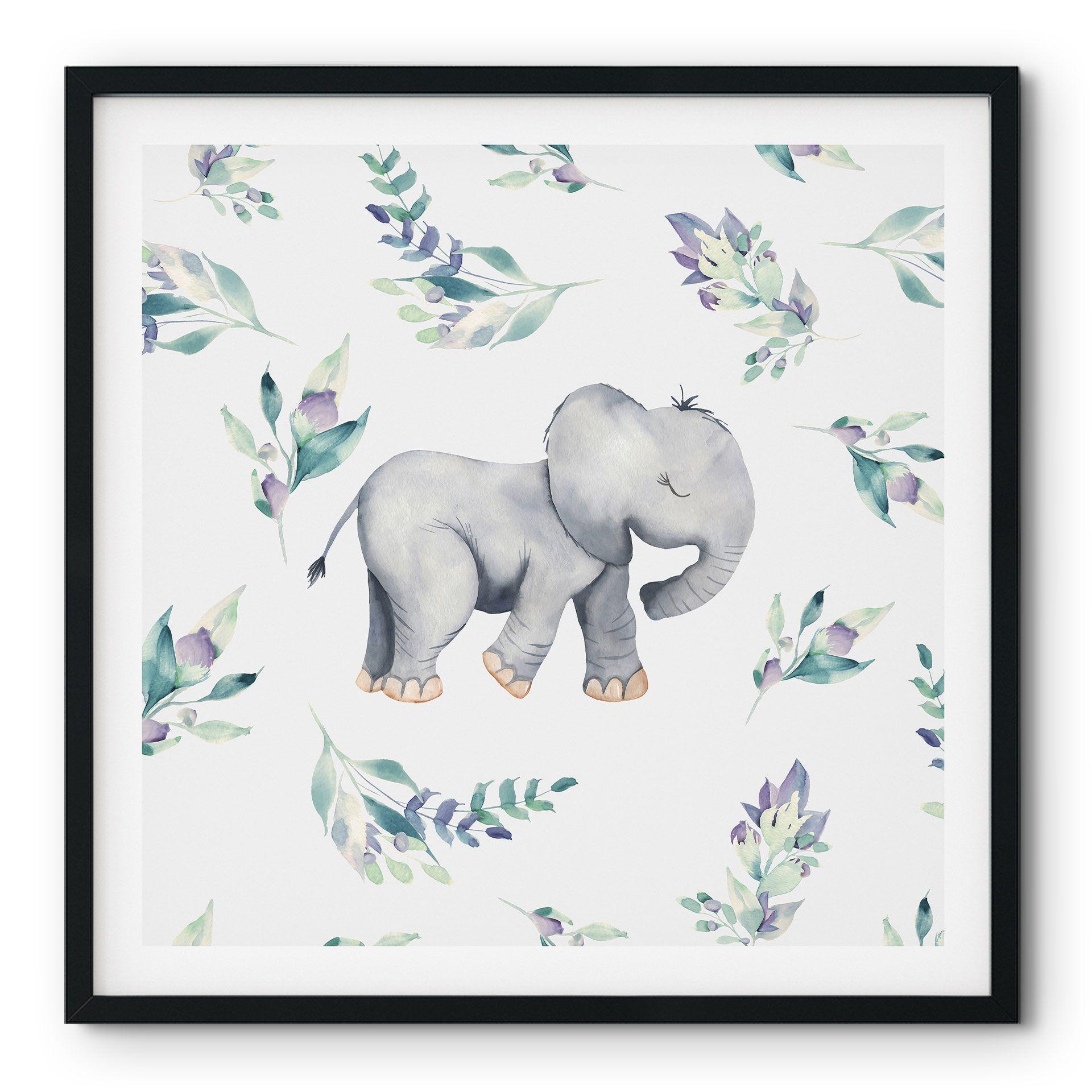 Plakat Sød babyelefant mellem boho-grene - UN Designs