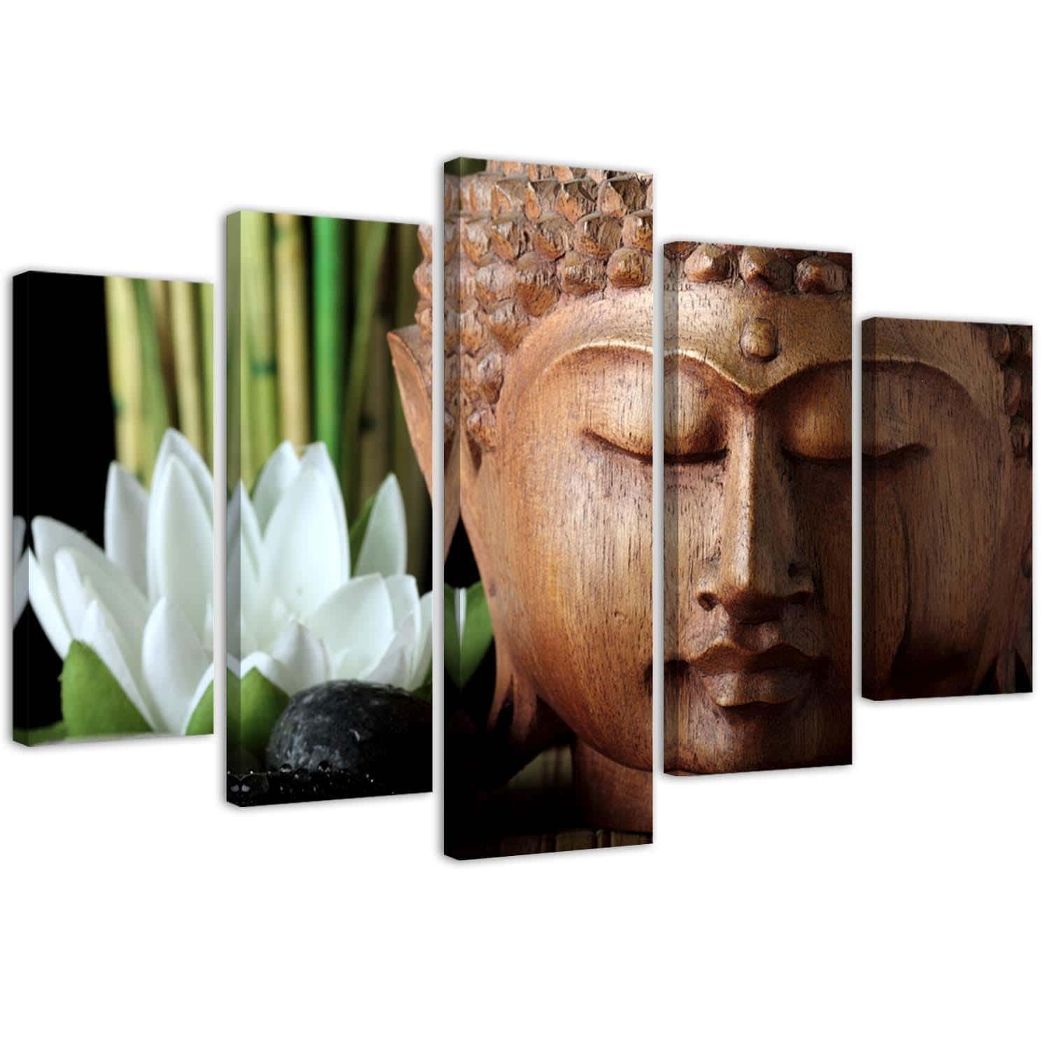 Lærredstryk 5 stykker, Buddha Bamboo Zen Nature