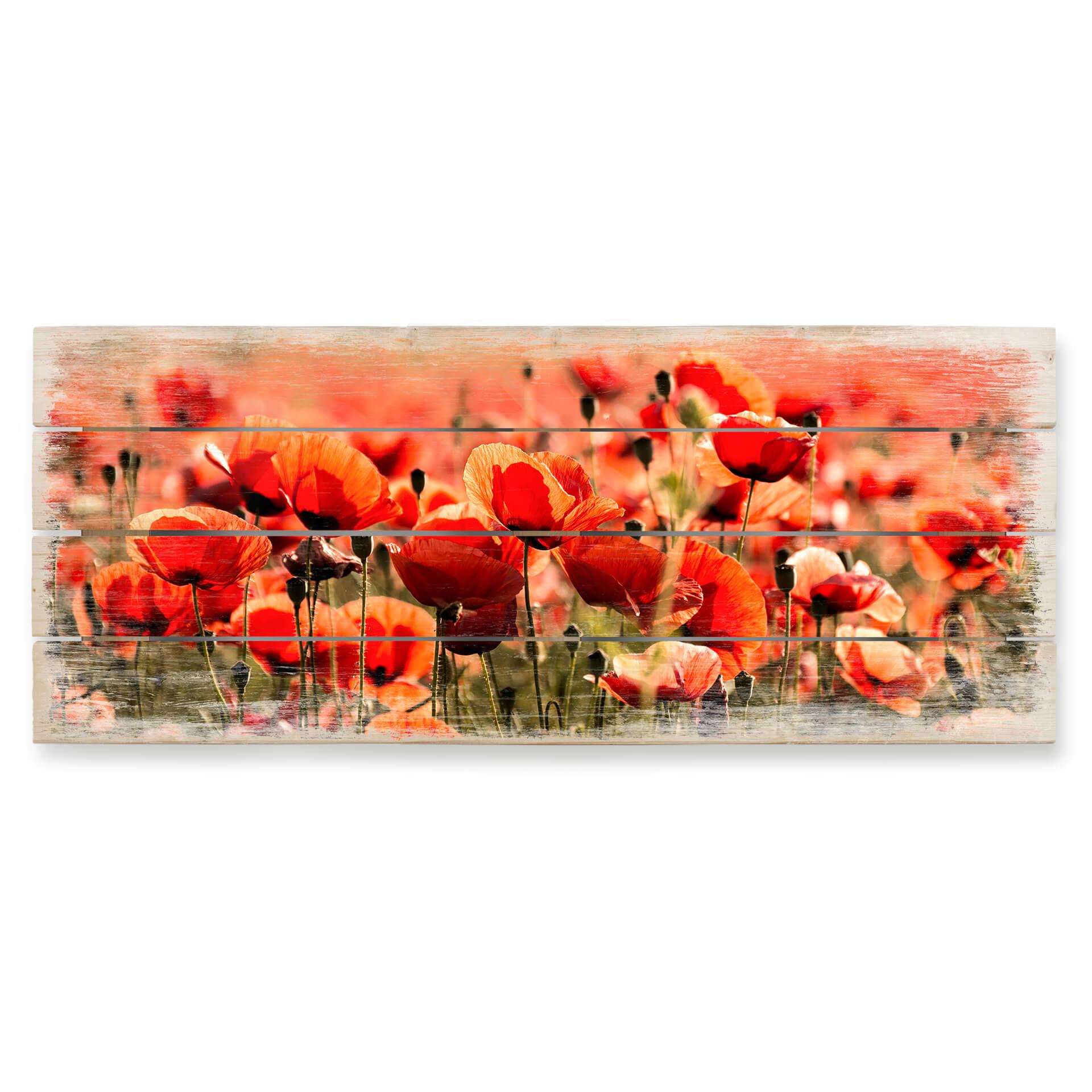 Holzbild Poppy Field - Panorama