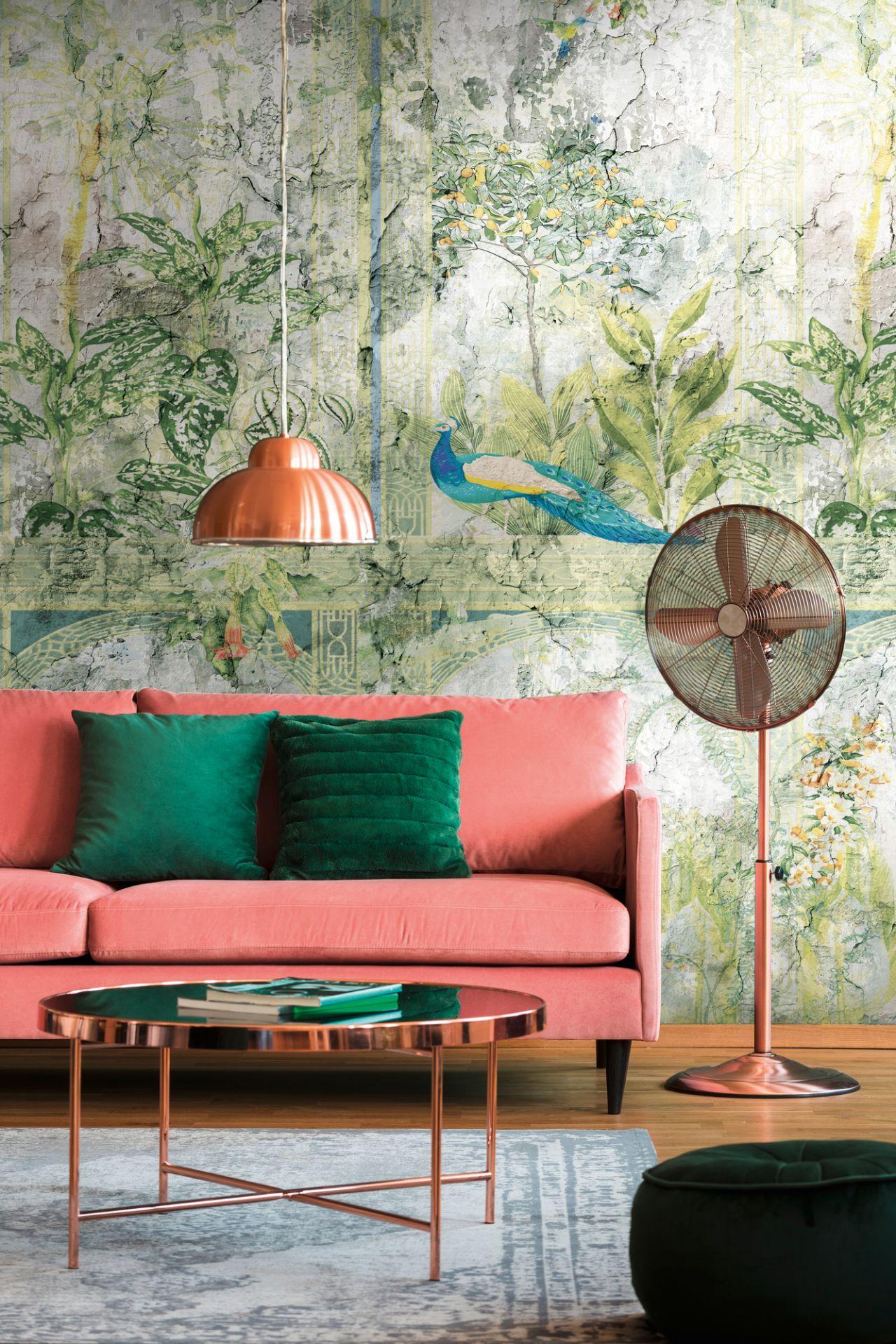 vintage tapet grøn blå - non-woven tapet blomster planter Livingwalls - mat og glat