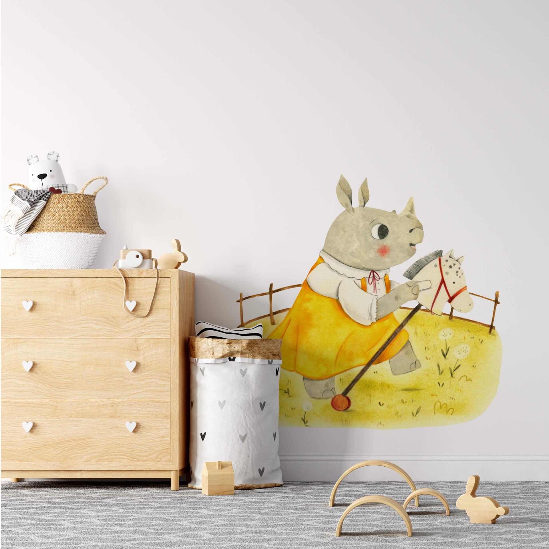 Muursticker Loske - Neushoorn met Hobbelpaard