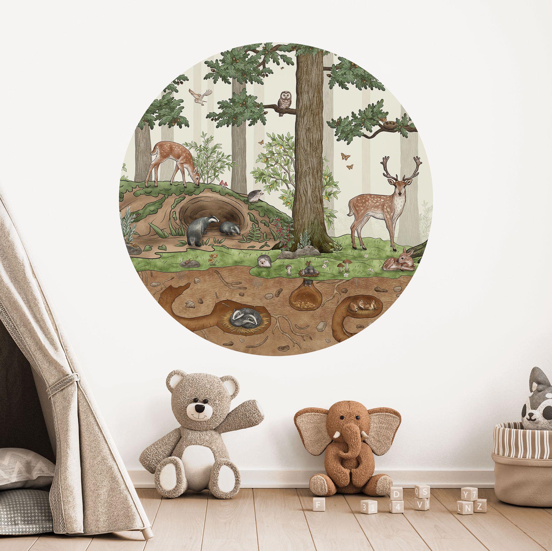 Wallsticker skjulte objekter skovens dyr - Kikki Belle - Round