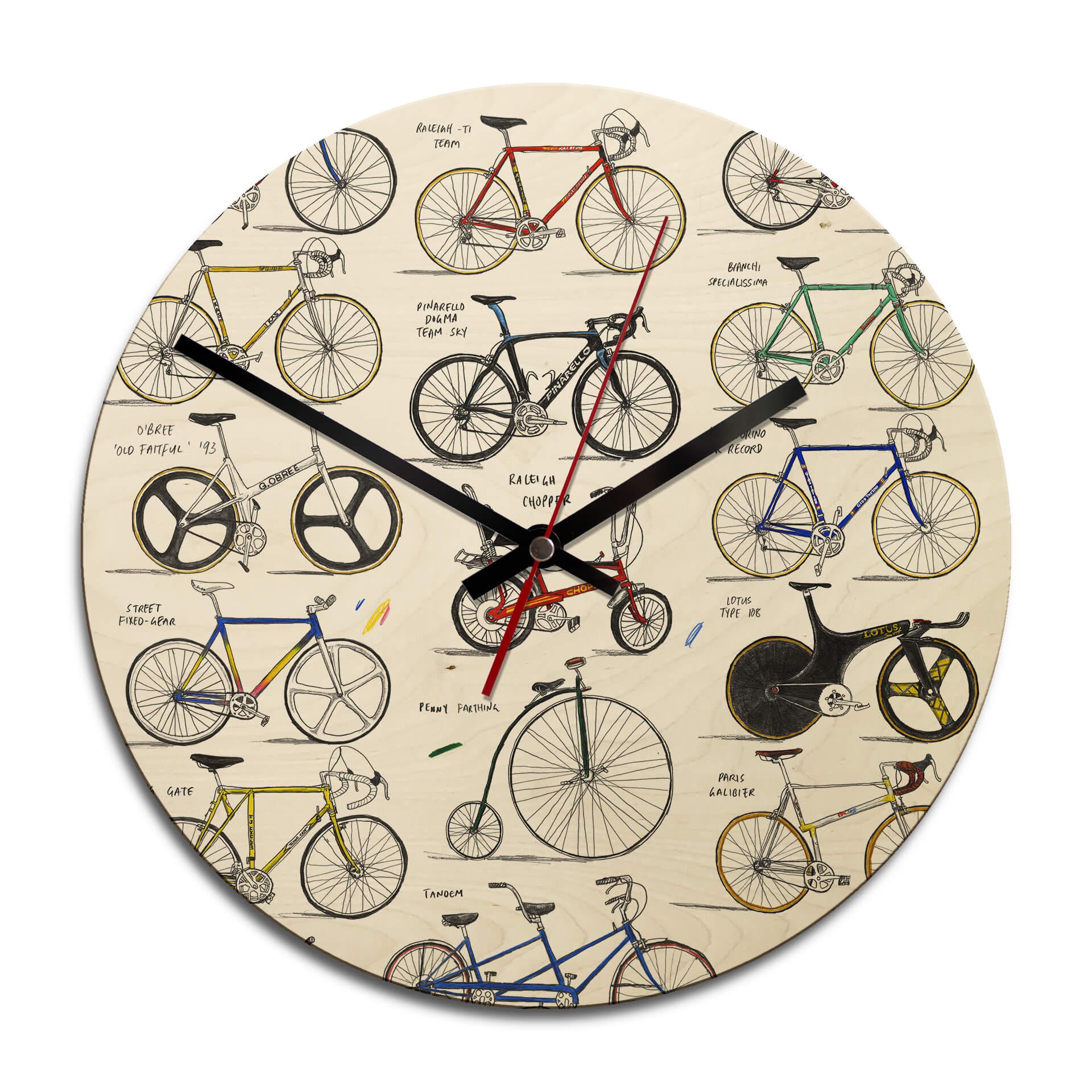 Horloge murale en bois - Sparshott - Bicyclettes