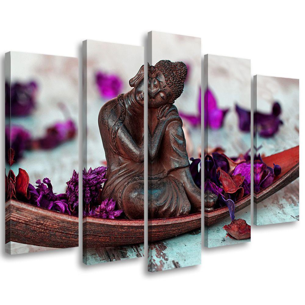 5 stykke lærredsprint, Buddha Flowers Zen Lilla