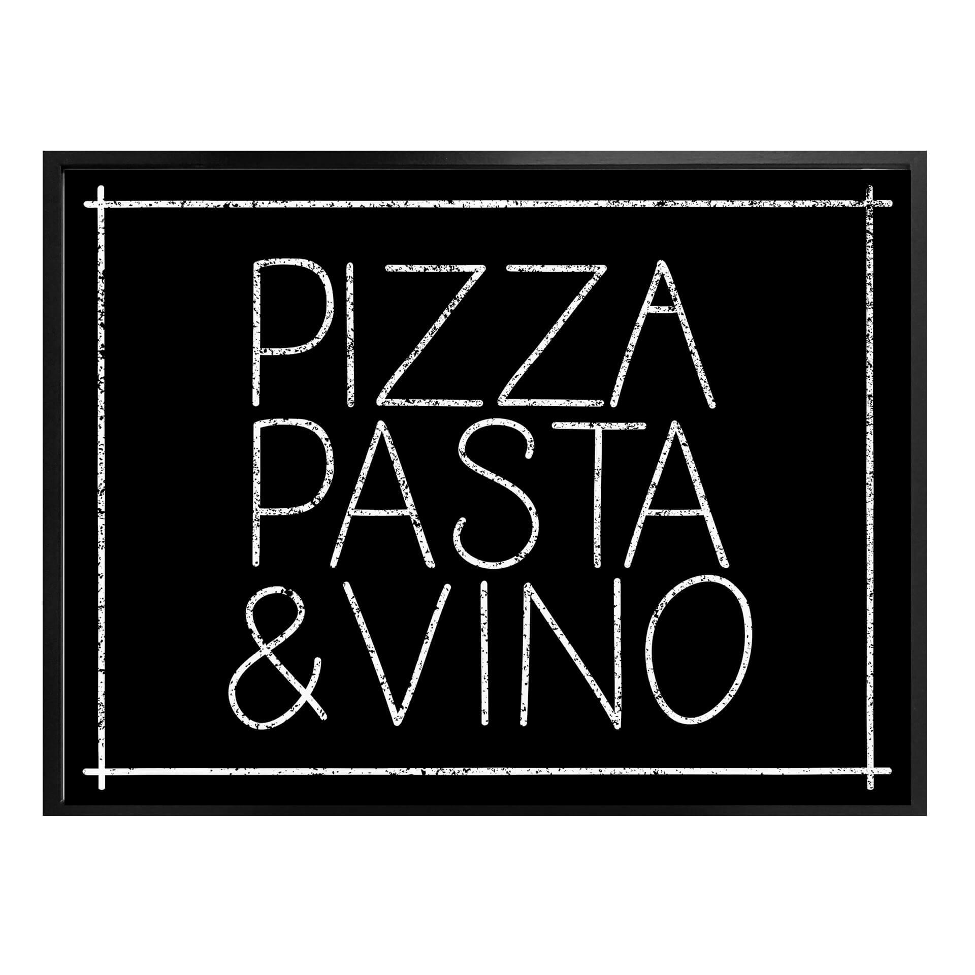 Póster Pizza Pasta & Vino negro