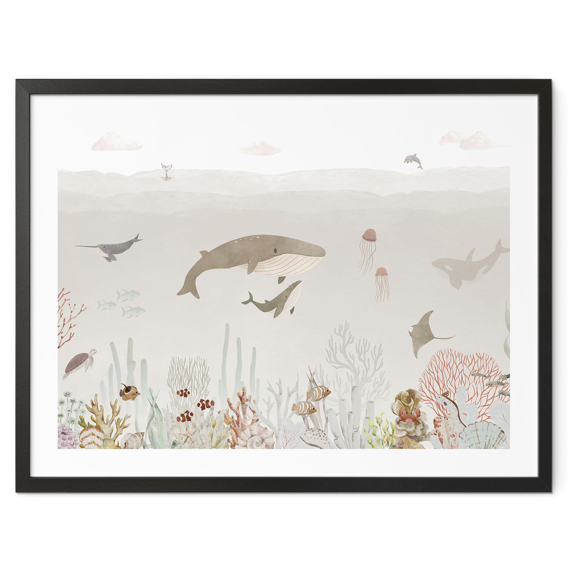 Póster Las ballenas y sus amigos en el mundo submarino - Póster infantil - Oliver Robins
