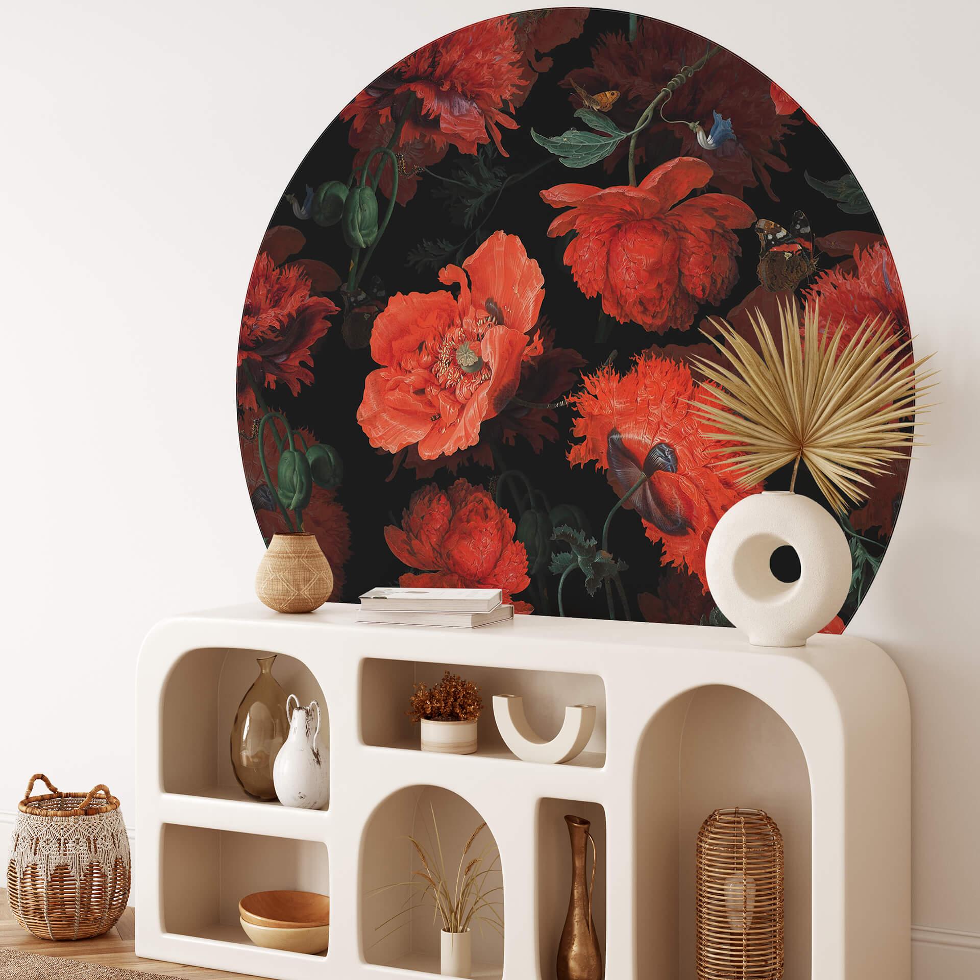 Fototapet - Rundt UN Designs - røde blomster - vliesetapet/selvklæbende non-woven tapet
