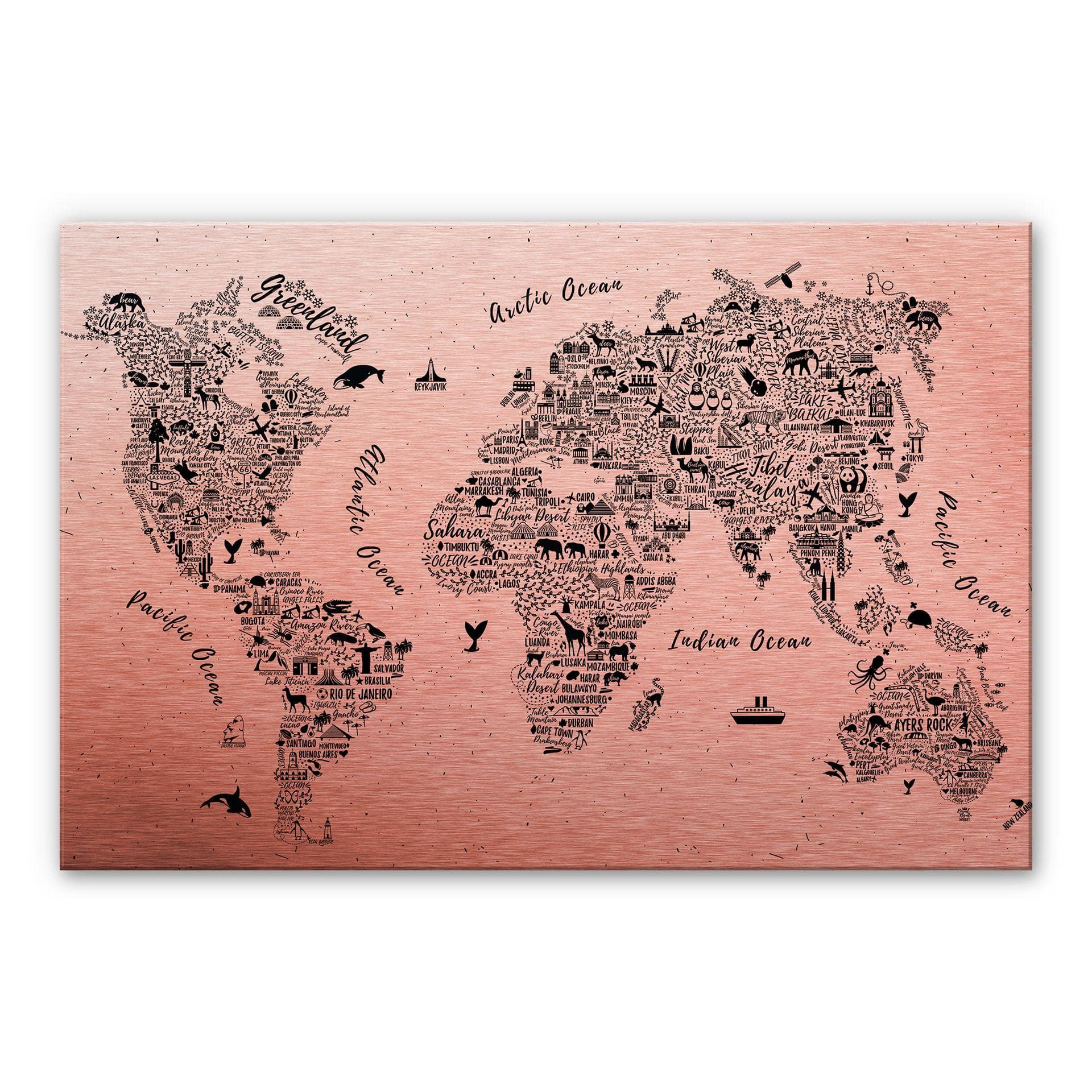 Alu-Dibond Kobbereffekt - Verdenskort Around the world