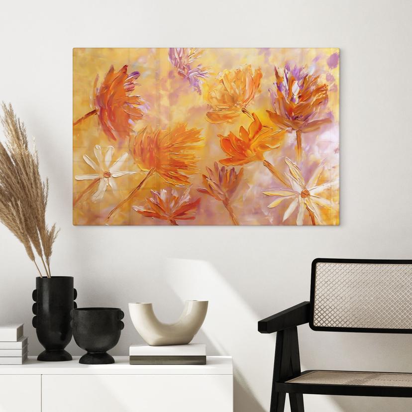 Quadro in vetro Golden Flower Rush - Pomata