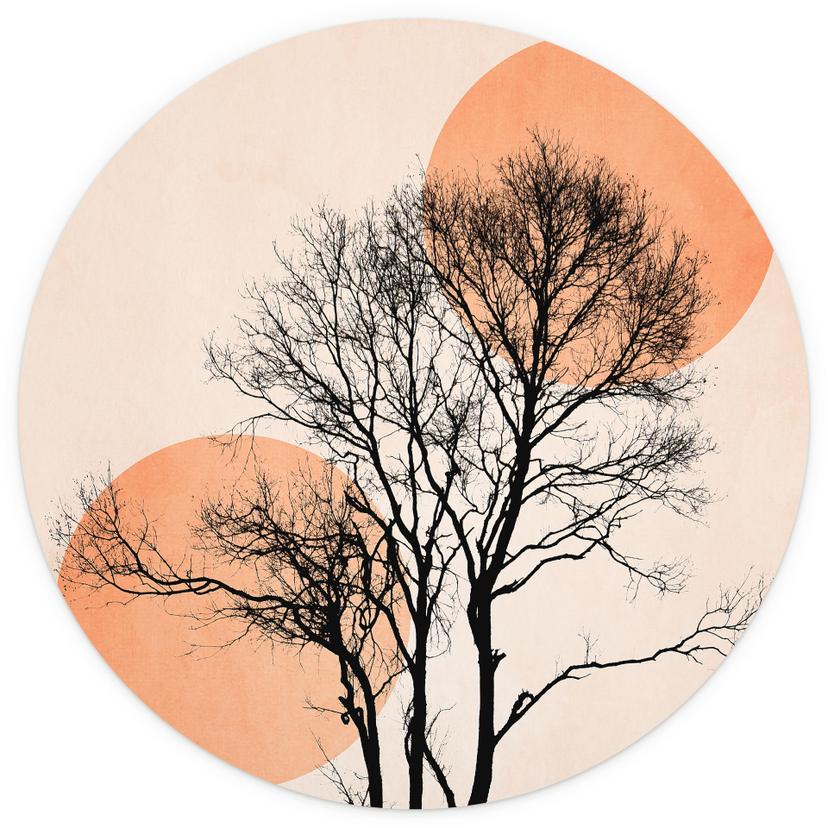 Sol och måne i orange - Cubistika - Rund fototapet - non-woven tapet/självhäftande non-woven tapet