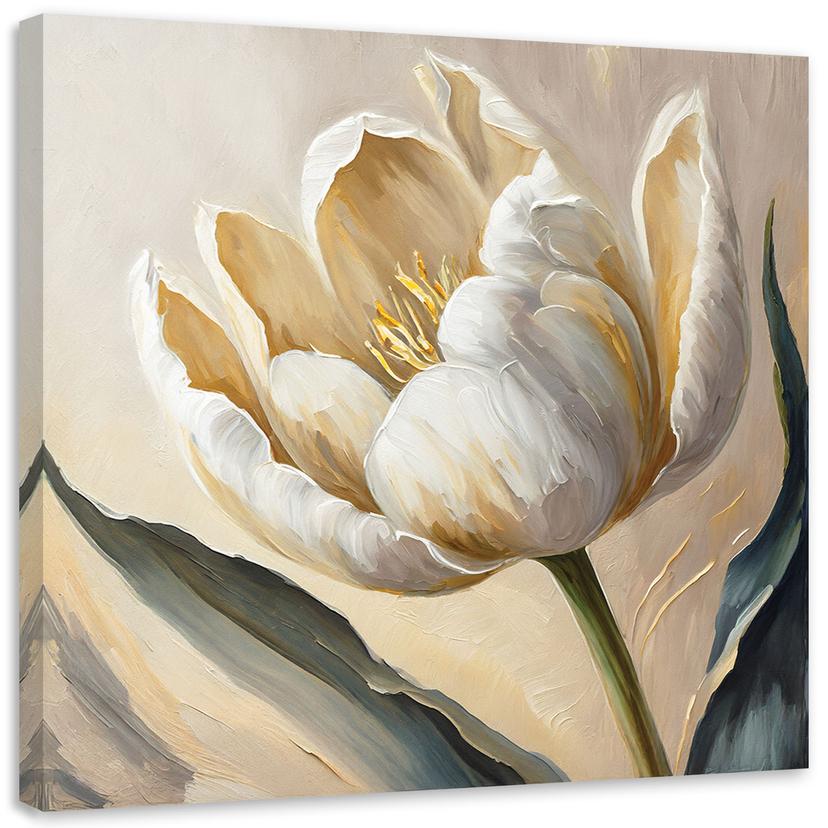 Canvasbillede, Tulipanblomster malet beige