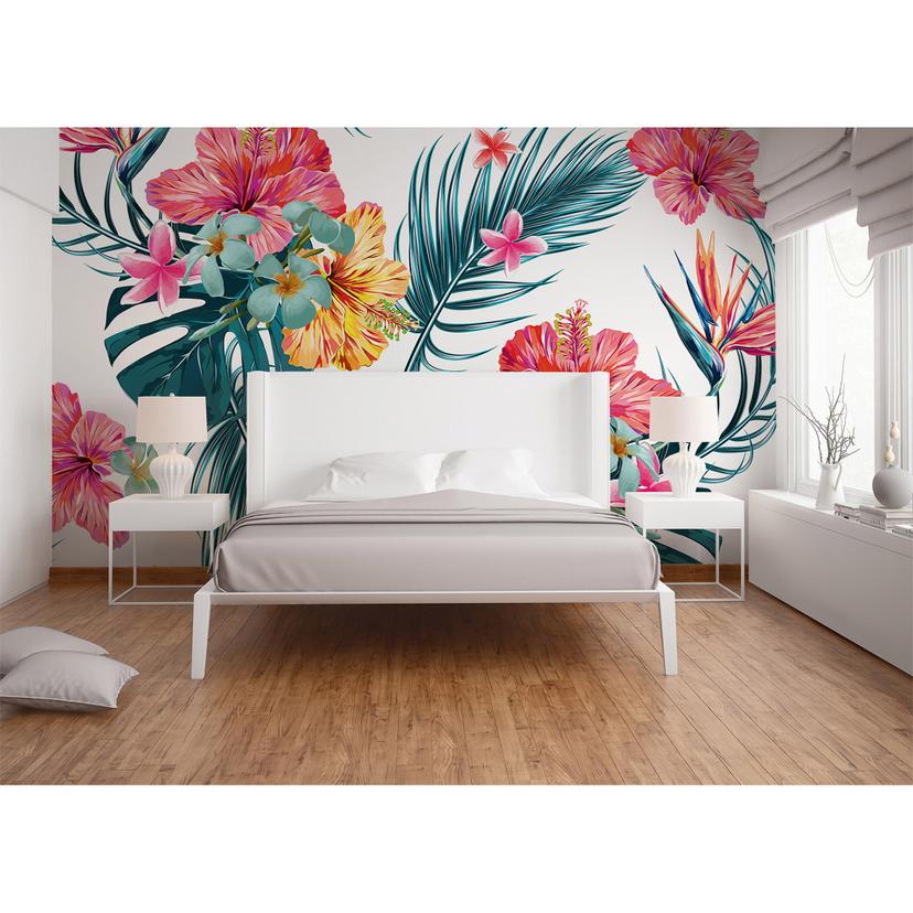 non-woven tapet Tropical Art palmer jungle fototapet Designwalls i farverigt og hvidt
