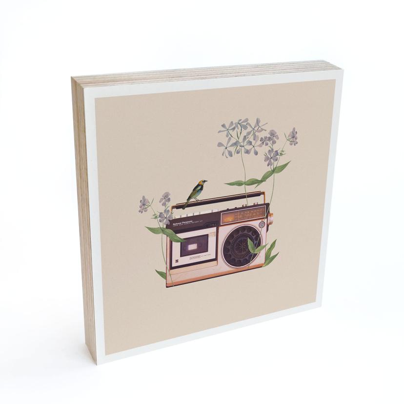 Tableau sur bois à poser - Radio rétro floral - Frida Floral Studio - 15x15 cm