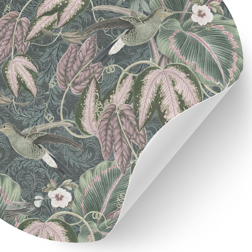 Djungel Wallsticker kolibri i tropisk skog - Blomstersmycke Dekor - Rund