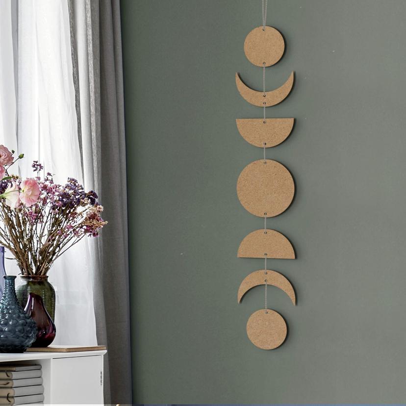 Decoración en madera fases lunares - MDF naturaleza (7 piezas)