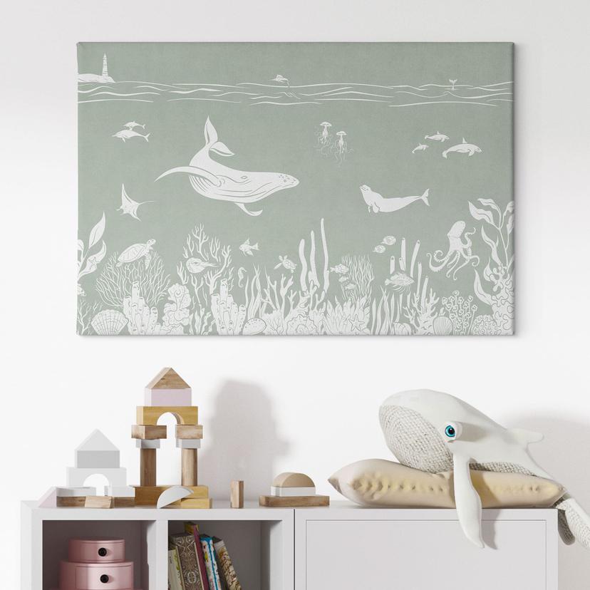 Canvas schilderij Koraalrif en zeedieren - Een reis in het groen - Kikki Belle