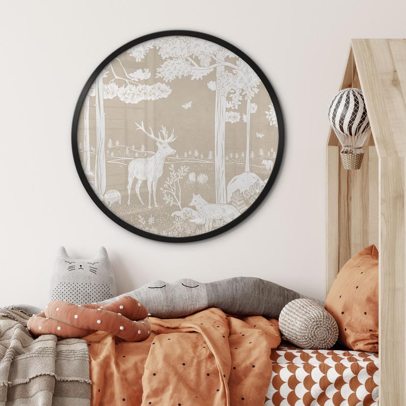 Poster för höstskog med rådjur och rävar - Brun - Kikki Belle - Rund