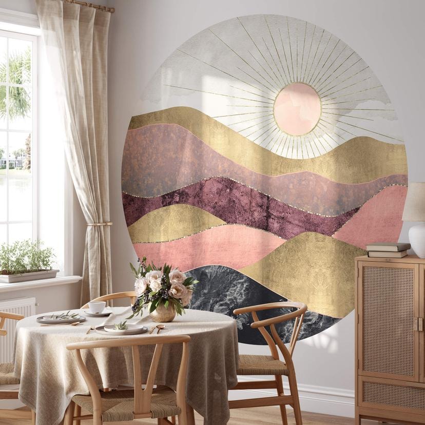 Fototapet - Rundt SpaceFrog Designs - Lyserød sol - vliesetapet/selvklæbende non-woven tapet