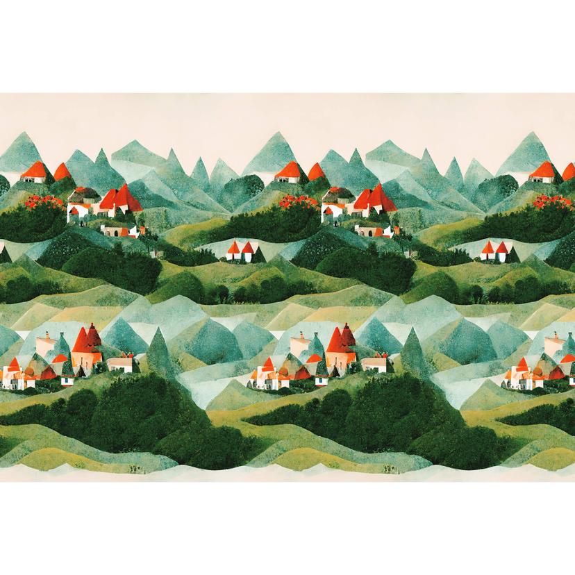 Fotomurale Treechild - Small village in the middle of green hills