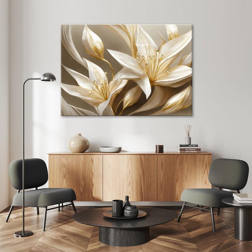 Leinwandbild Lilien in Gold