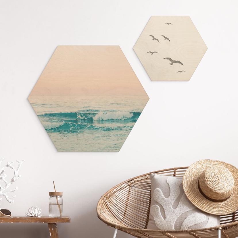 Esagono in legno Il mare blu incontra il cielo rosa in Grecia - Sisi & Seb