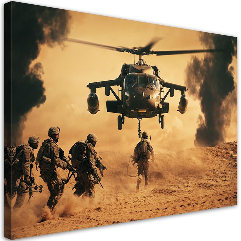 Canvasbillede, helikoptere og soldater