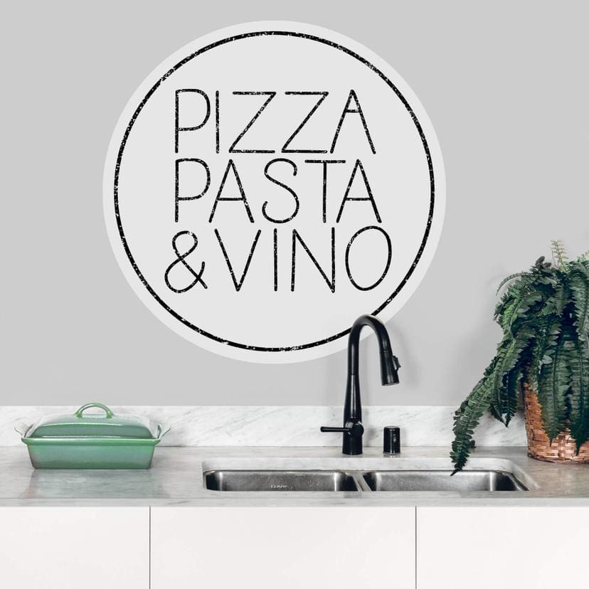 Sticker mural Pizza Pasta & Vino - Blanc - Rond