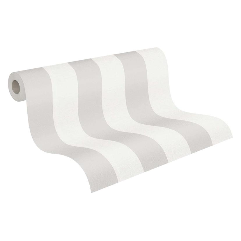 Papel pintado a rayas casa de campo en tejido sin tejer gris blanco vintage salón cocina pasillo by