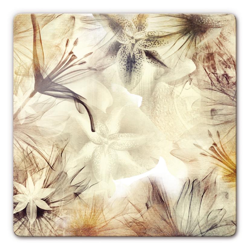Glasbillede - Duggede Blomster