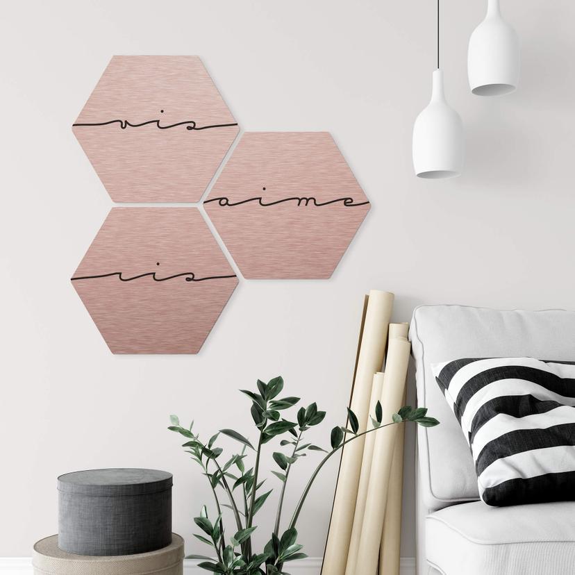 Hexagone - Alu-Dibond aspect cuivre - Vis ris aime (Set de 3)