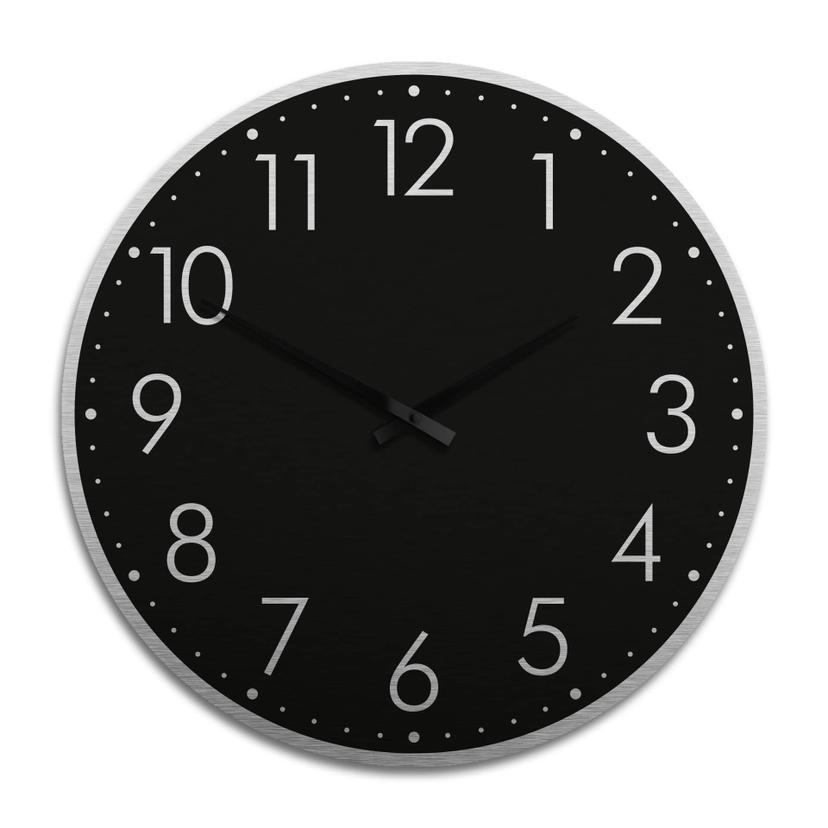 Horloge murale XXL en Alu-Dibond - Argenté - Moderne noire avec minutes