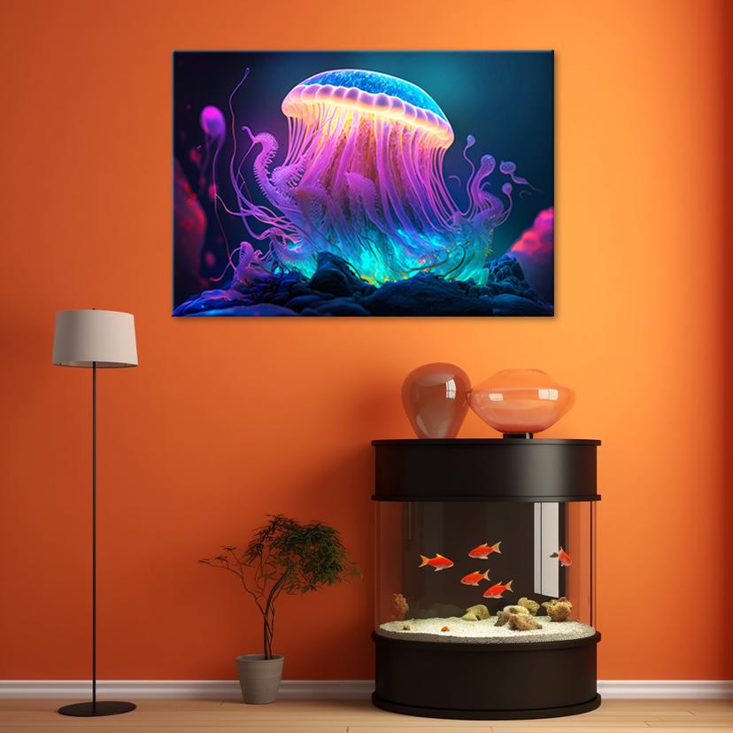 Stampa su tela meduse al neon