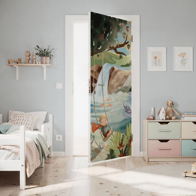 Vinilo para puertas de habitaciones infantiles - Columpios en la naturaleza - Oasis para niños - Goe