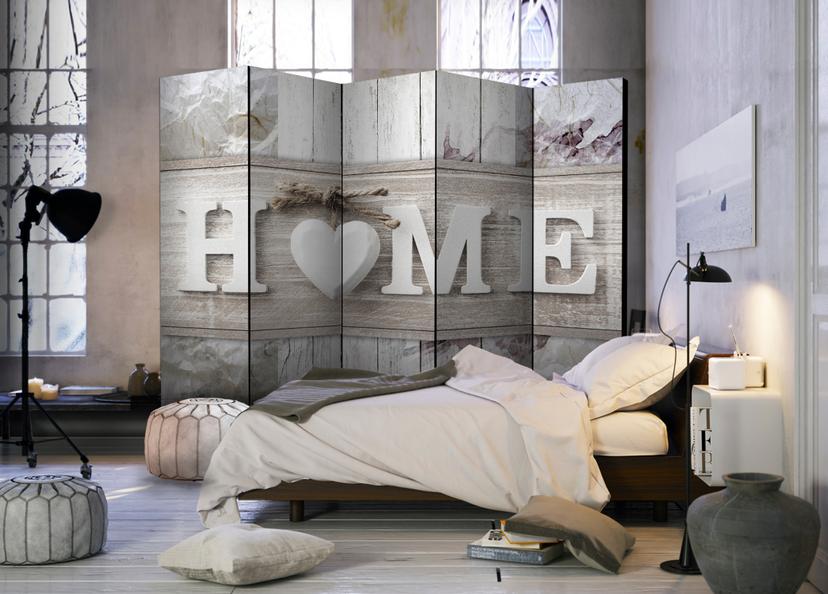 Schermo divisorio - L'amore crea una casa, 5 pezzi - 225x172 cm