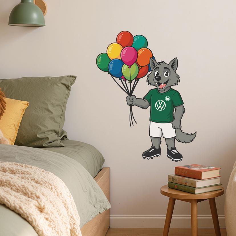 Wandtattoo VfL Wolfsburg Wölfi mit Luftballons