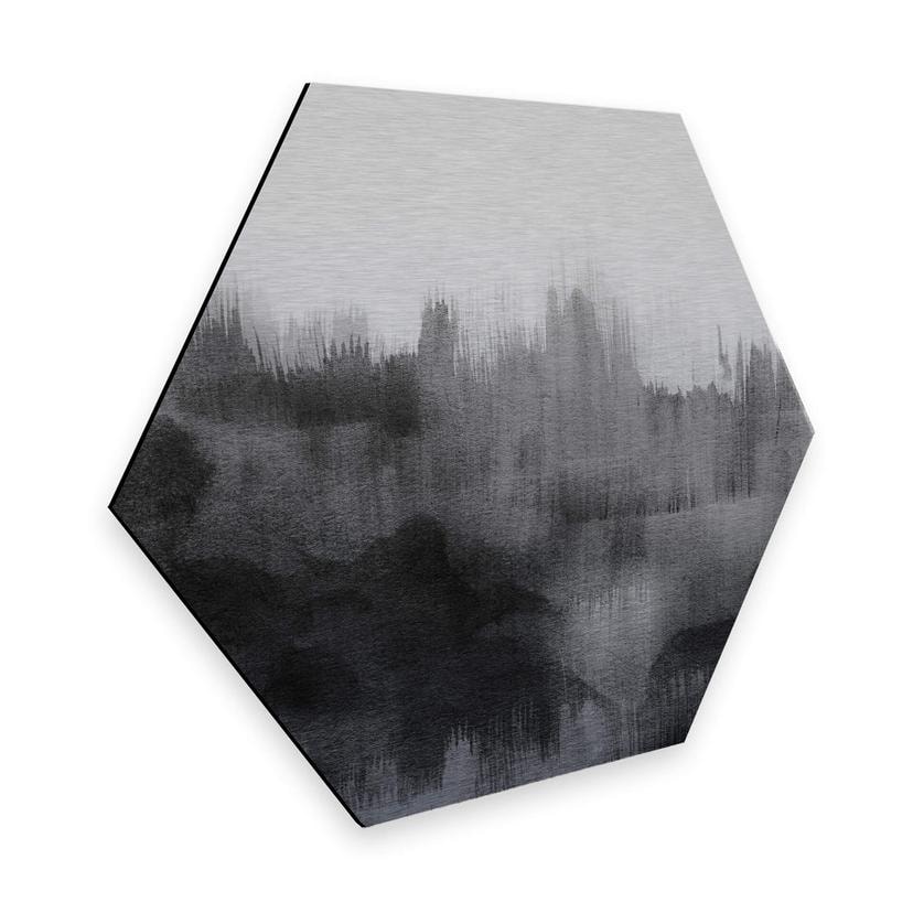 Hexagone - Alu-Dibond effet métallisé Nouveauprints - Coups de pinceau d'aquarelle (noir)