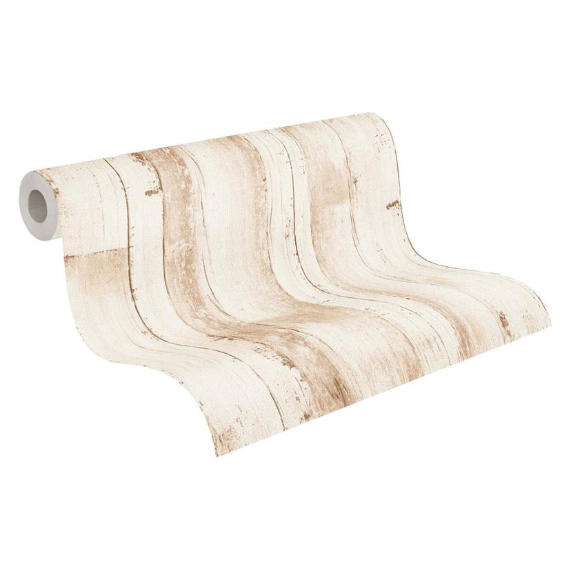 Papel pintado no tejido efecto madera - Papel pintado sin PVC de A.S. Création Beige Blanco 385021
