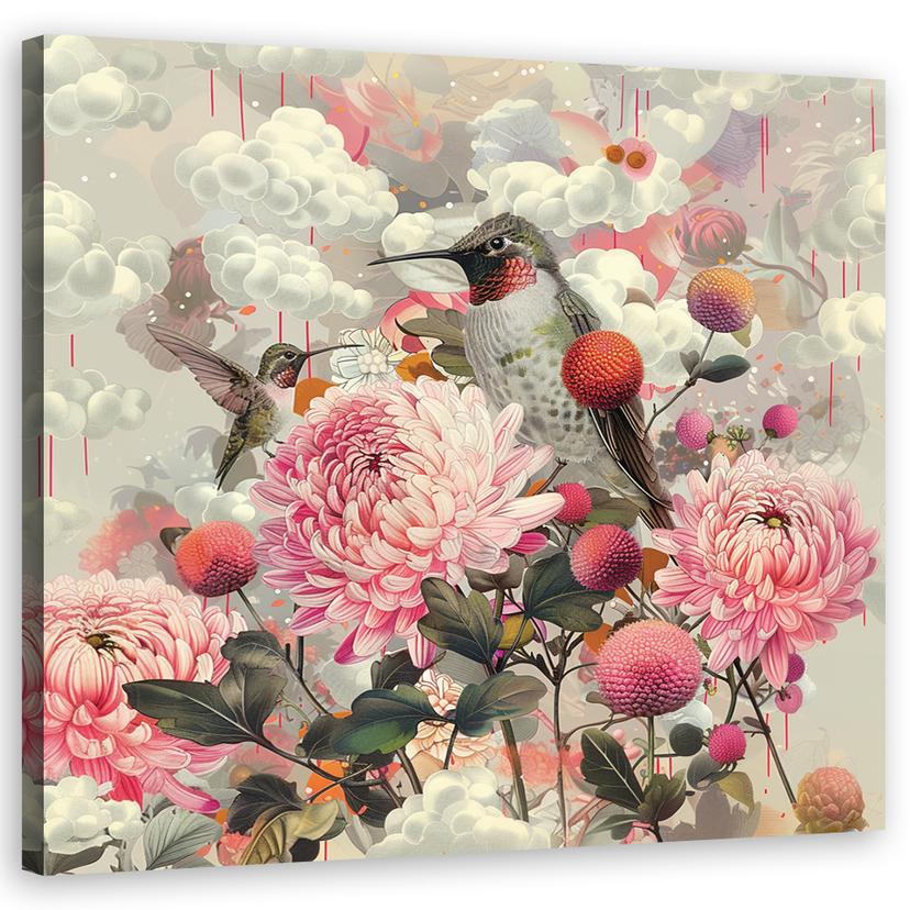 Leinwandbild Tiere Blumen Kolibris