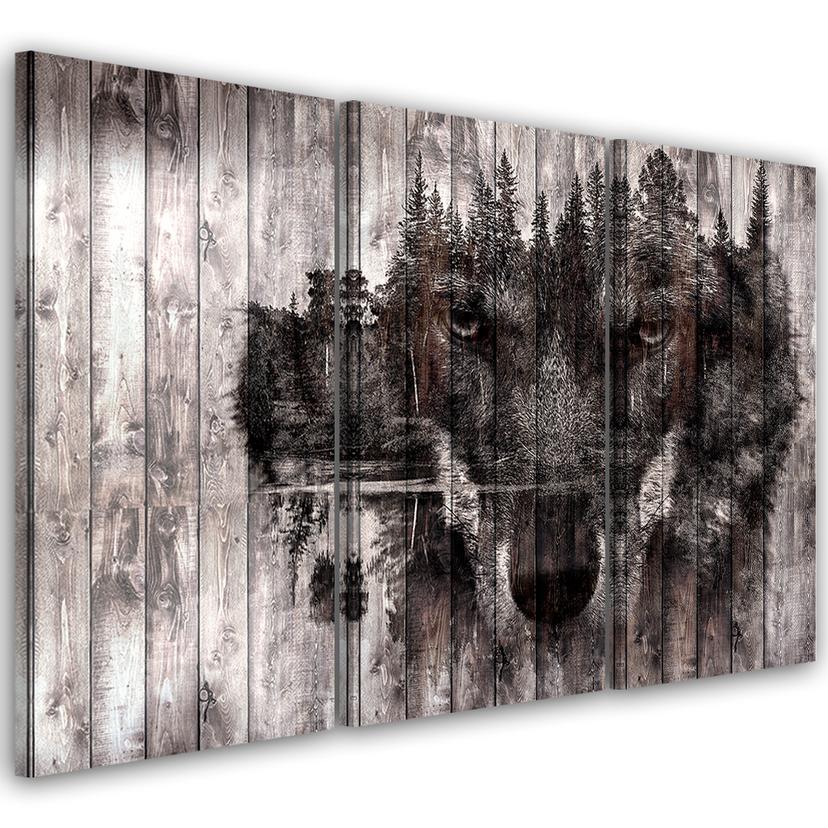 3 stykke lærredstryk, Wolf Forest Retro
