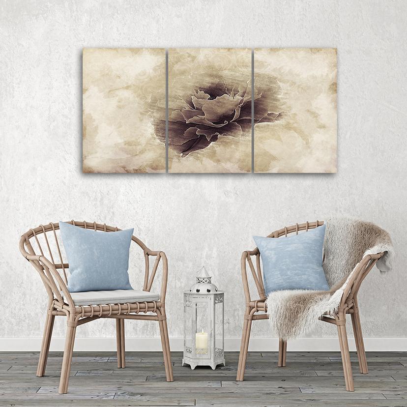 Stampa su tela in 3 pezzi, Rose Flower Vintage Beige