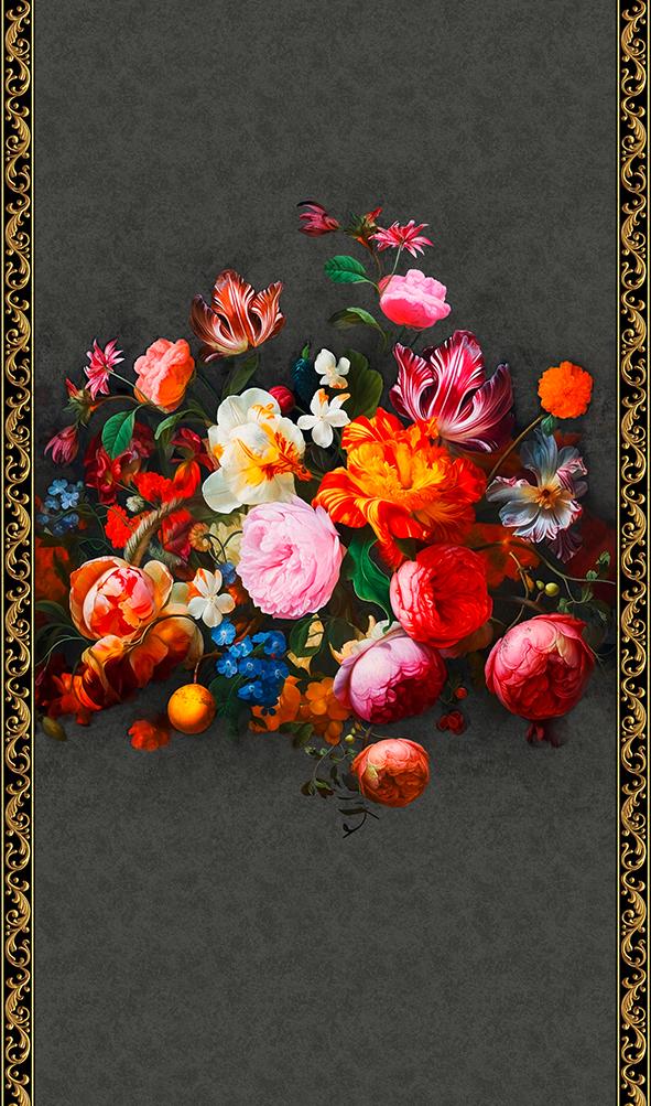 Papel pintado con motivos florales Floral Classic, Romantic mate en negro 2,70 x 1,59m