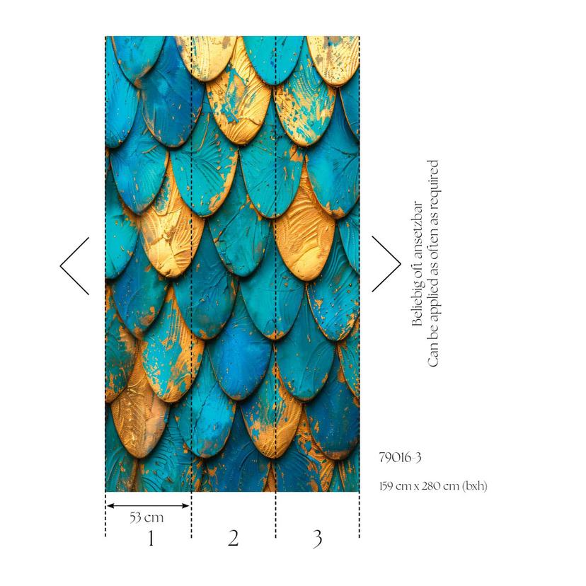 Carta da parati effetto scaglia blu oro - look moderno e strutturato - Carta da parati in tessuto no