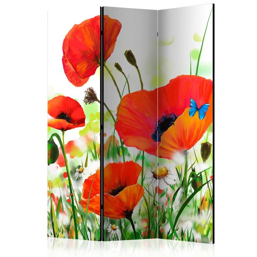 Paravent Séparation de pièce - Prairie de coquelicots, 3 pièces