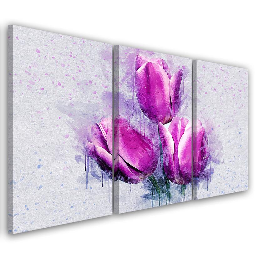 Impression sur toile en 3 parties, fleurs de tulipes roses