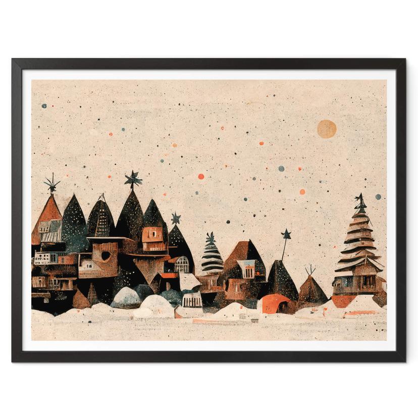 Plakat Vinter - juleby - træbarn